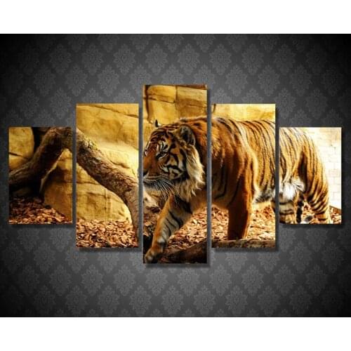 5 Pieces/Set Wall Painting Calligraphy Animal Tiger Wall Art Print Poster Canvas Quadro Home Decor Modular Art HD Printing