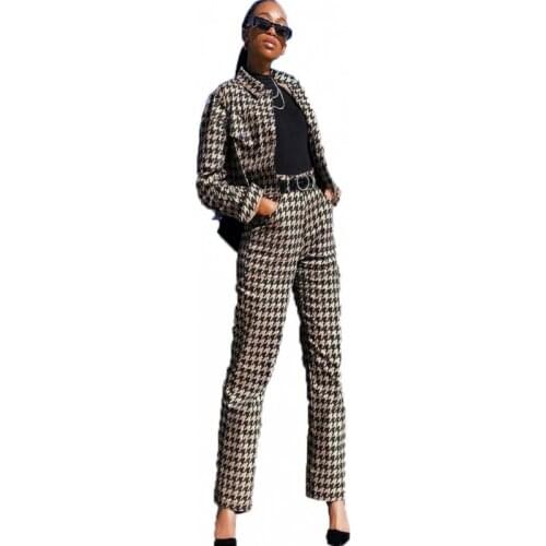 African Clothes For Women 2 Piece Set Cardigan Top And Trouser Autumn New Plaid Print High Street African Office Lady Pant Suits