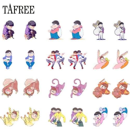 TAFREE New Design Acrylic Earring Clip Plastic Handcraft Osomatsu Cartoon 6 Brothers Happy Story Girls Statement Mini Jewelry