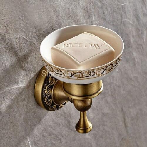 Bathroom Accessories Antique Brass Wall Mounted Bathroom Bath Soap Dish Holder With Ceramic Dish Bathroom Fitting aba492