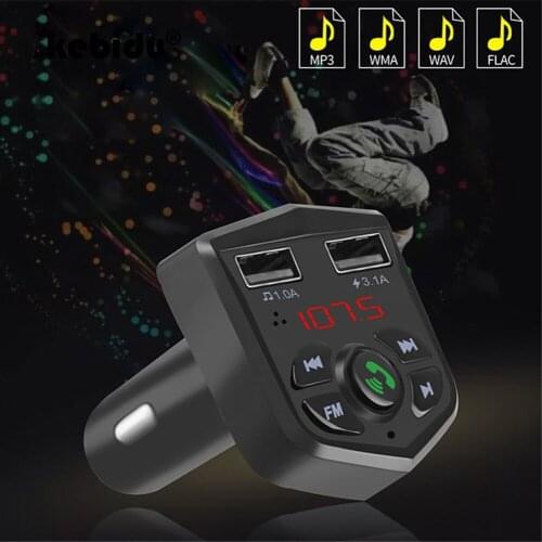 Kebidu 5V 3.1A Car Charger FM Transmitter Handsfree Wireless Bluetooth 5.0 Car MP3 Player USB Aux Car Kit Connect 2 Phone FM Mod