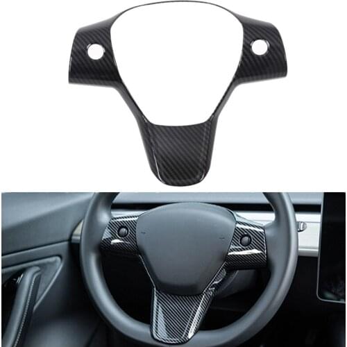 Car Interior Cover for Tesla Model Y 2021 Carbon Fiber ABS Steering Wheel Protective Frame Patch Trim Accessories