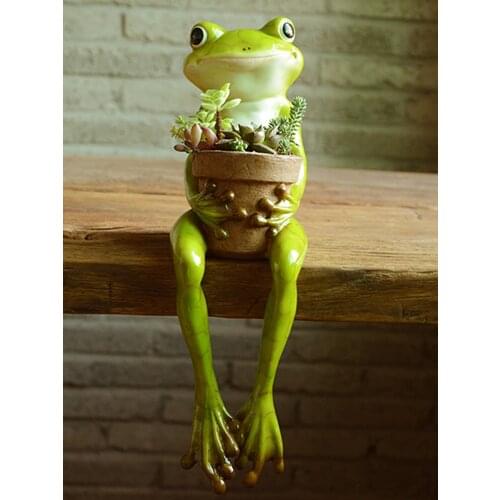 Original Design Cute Resin Frog Flower Pot Succulent Plants Pots Hydroponics Flower Pot Home Garden Desktop Animal Decoration
