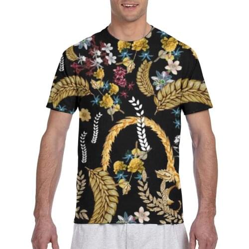 Wheat Flower And Baroque Pattern Casual T Shirts Tee Tops Summer Men Short Sleeve Streetwear Fashion Male Tshirts