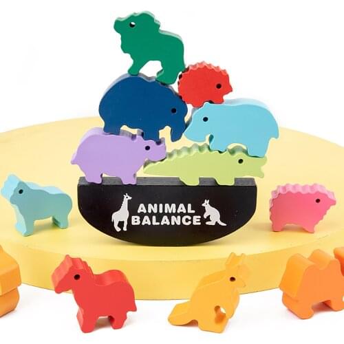 Animals Wooden Puzzle Toy Balance Training Game Kit Educational Preschool Toy Building Blocks Baby Learning Toys For Kids Gift