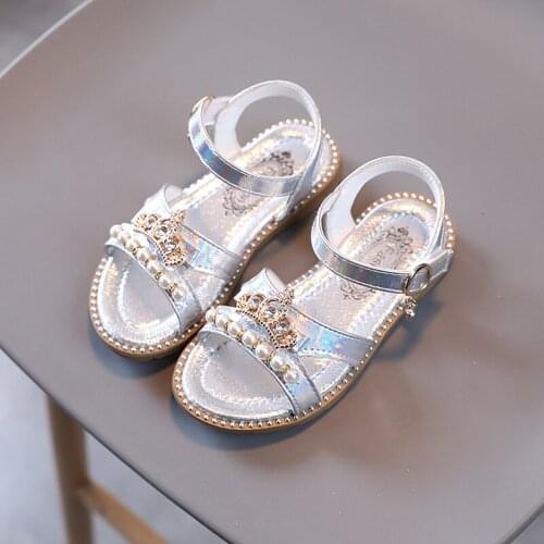 Kids Beach Shoes Girls Sandals 2021 New Flat Pearl Childrens Shoes Fashion Girls Princess Sandals Little Baby Shoes E883