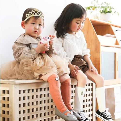 Kids Cute Cartoon Embroidery Socks 2021 Spring Fashion Simple Cartoon Comfortable Knee-high Warm Socks For Children