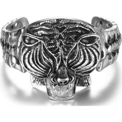 For Mens Gifts Pure 316L Stainless steel Biker Tiger Open Cuff Bangle Bracelet gothic Jewelry vintage
