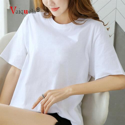 Hot sale comfortable and soft white pure cotton short-sleeved T-shirt women pure color 100% pure cotton free shipping tops shirt