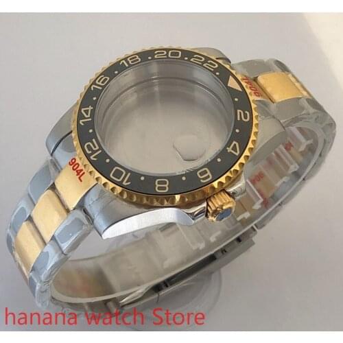 Sealed back cover 904L stainless steel gold strap bracelet 40mm sapphire glass ETA NH36 MH35 cases bezel blue yellow