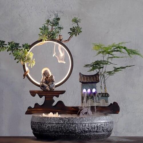 Chinese Creative Flowing Ornaments Ceramic Water Fountain Living Room Office Desktop Indoor Fountains Lucky Feng Shui Home Decor