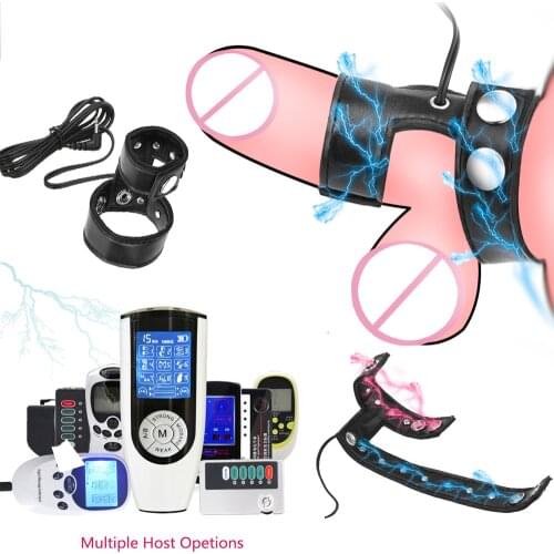 Electro Shock PU Leather Penis Ring,Electric Stimulation Physiotherapy Cock Rings Penis Extender Delay Bondage Ring Male Sex Toy