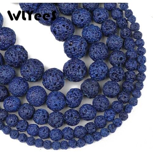 WLYeeS Dark Blue Lava Stone Bead 4/6/8/10/12 mm Natural Stone Round Loose Bead for Jewelry Bracelet Making DIY 15" Factory price