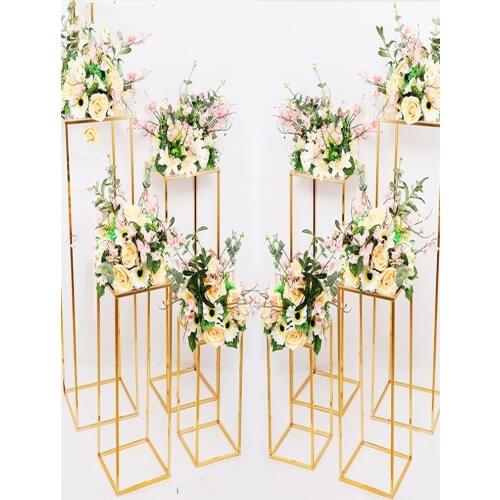 Brief Flower Vase Gold Column Stand Metal Road Lead Wedding Centerpiece Flower Rack For Event Party Decoration 10 PCS/ Lot