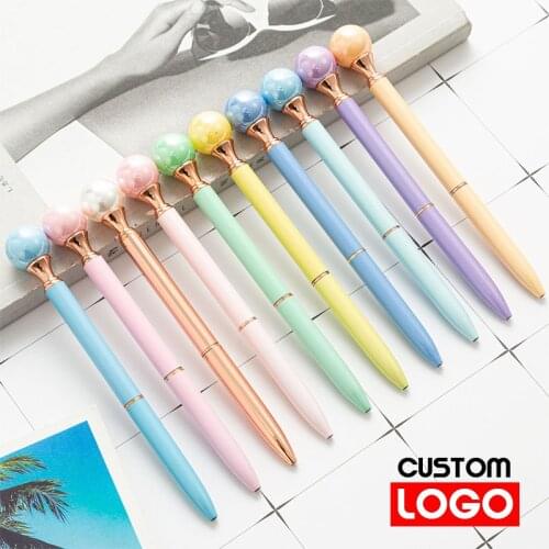 Cute Candy Pearl Pen Rotating Metal Ballpoint Pen Custom Logo Text Lettering Gift Pen Advertising Pen Colorful Optional