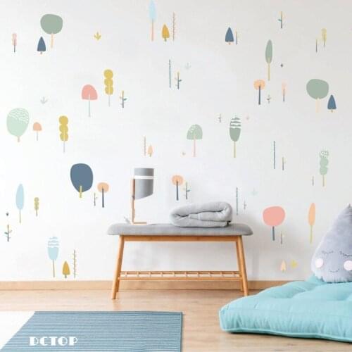 Nordic Color Forest Wall Stickers Kids Room Kids Room Wall Decals Self-adhesive DIY Nursery Mural Bedroom Decor Art Wallpaper