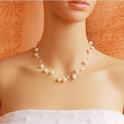 Charming Illusion Pearl Necklace,3 Strand White Pink Black Color Freshwater Pearl Necklace,Wedding Bridesmaid Jewelry For Woman