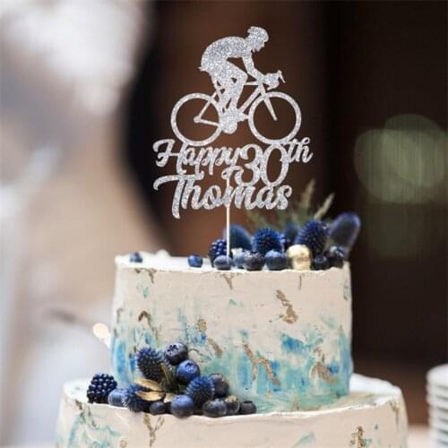 Personalised Cycling Name and Age Birthday Cake Topper / Bicycle, Bike, Cyclist party decor / 18th, 21st, 30th, 40th, 50th age