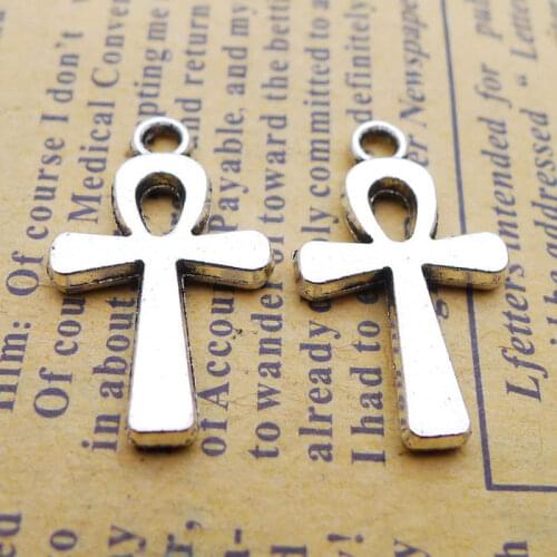 RAINXTAR Fashon Alloy Antique Silver Color Wicca Ankh Cross Charms 13*22mm 100pcs AAC009