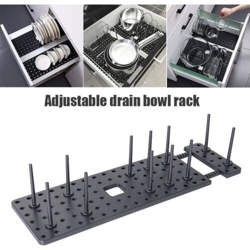 Expandable Kitchen Drawer Organizer Peg Board with Bottom Anti Slip Pad and 12 pegs Telescopic Board XH8Z