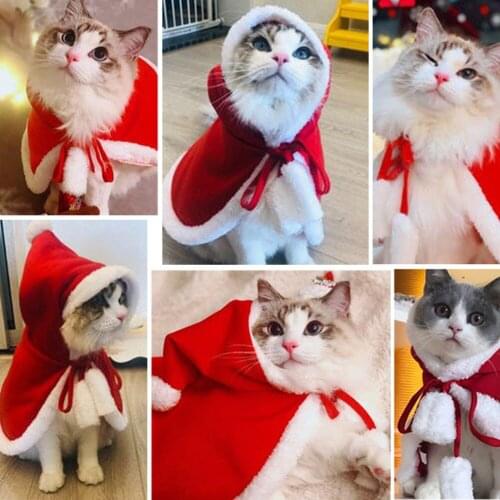 Christmas Cat Puppy Santa Hat Cloak Pet Cosplay Costume Xmas Kitten Red Caps Clothing Clothes Funny Party Dog Mantle Dress Up