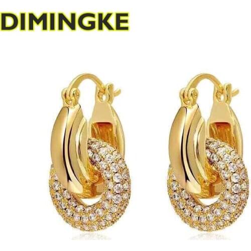 DIMINGKE S925 Sterling Silver AU750 Gold Super Flash Circle Earrings Lover Gift Party Wedding Boutique Jewelry