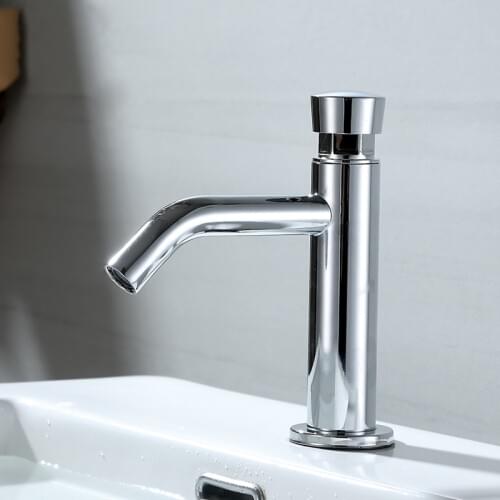 Wash Basin Faucet Time Delay Faucet Copper Cold Water Tap Touch Press Auto Water Saving Tap for Home Public Toilet Hotel Office