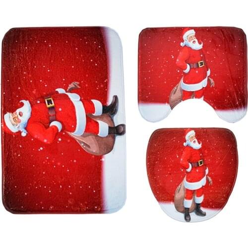 Marry Christmas cartoon Three-piece set 3D printed Bathroom Pedestal Rug Lid Toilet Cover Bath Mat Set drop shipping 06