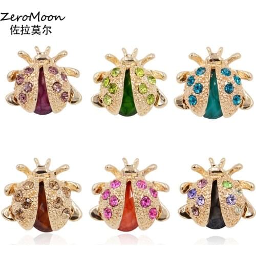 Adorable Crystal Rhinestone Ladybug Brooch Small Insect Metal Pin Unisex Garment Fashion Jewelry Accessory