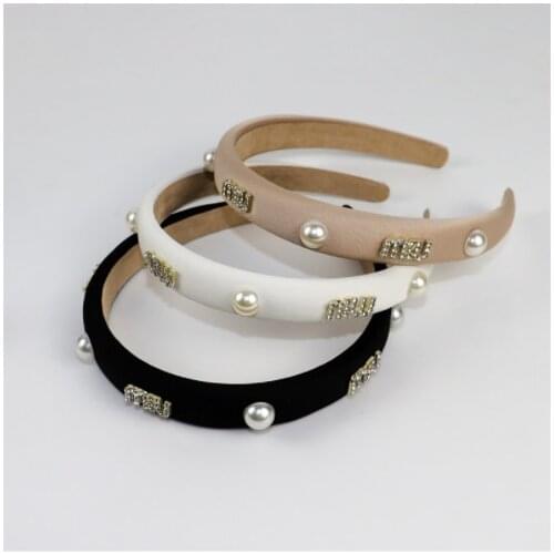 Women Sponge pearl solid color rhinestone retro hairbands hair accessory