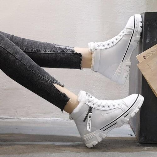 2020 Winter Shoes Women Boots Artificial Leather Lace-Up Platform Heels Ladies Ankle Boots for female Fashion Brand Designer