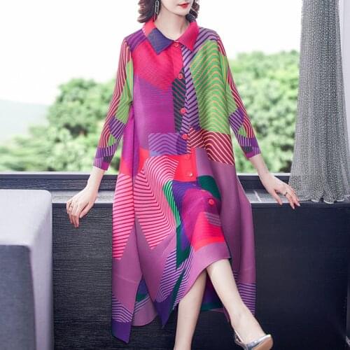 2021 Loose Plus Size Print Mulberry Silk Shirt Dress Spring Summer Casual Vintage Midi Dress Elegant Women Bodycon Party Vestido