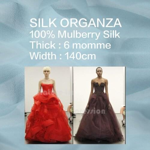 100% SILK ORGANZA 140cm width 6momme Pure Silk Fabrics Wedding Dress Material For Sewing Women Dress Material