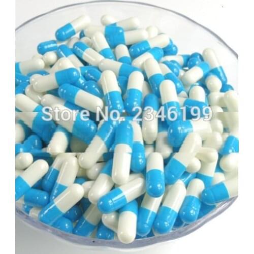 1000pcs/lot Empty Capsules Size 2#, Blue+White Empty Enteric Coated Capsule Shells, Tops&Bottoms Separated, Empty Capsule Shells