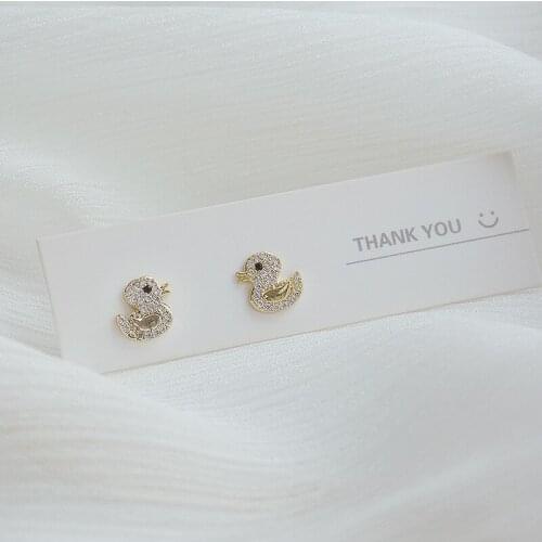 2021 New Arrival Delicate Jewelry 14K Real Gold Plated Cute Duck Stud Earrings Cubic Zircon Earrings
