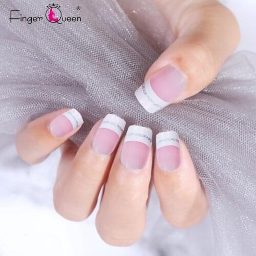24Pcs/Set Light Color Nail Stickers French Coffin Press Type False Nails DIY Nail Art Design With Jelly Glue Tool Drawing ABS