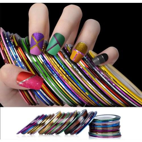 30/10Rolls Nail Striping Tape Line Mixed Color Foil Tips Laser Tape Backing For DIY 3D Nail Art Tools Nail Decals Set