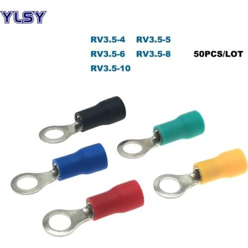 50Pcs Ring Insulated Crimp Terminals Electrical Ferrules RV3.5-4/5/6/8/10 Wire Cable Brass Connector 37A 14-12AWG 2.5-4mm²