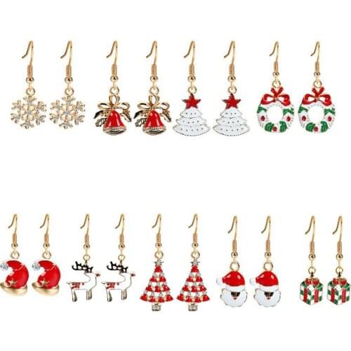 9 Pairs/set Women Girls Gift Christmas Earrings Christmas Tree Snowflake Bell Deer Earrings Fashion Jewelry Accessory