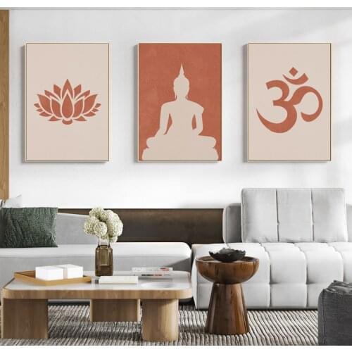 Abstract Yoga Buddha Poster and Prints Picture Symbol Lotus Flower Buddhism Wall Art Canvas Painting Posters Living Room Deco