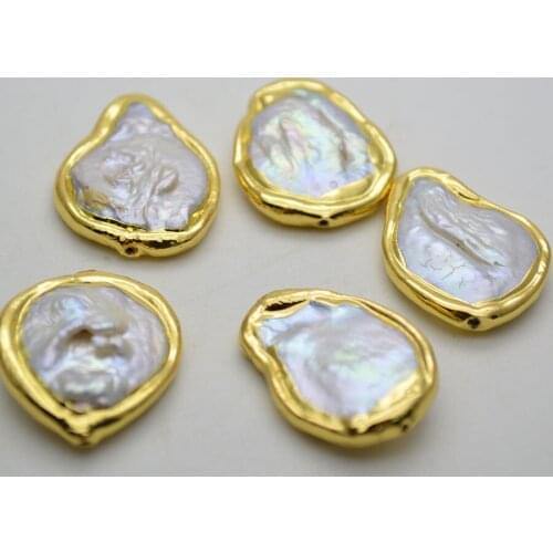 10pcs Natural Freshwater Pearl Flat Tear drop Shape Gold Plating Loose Beads 22~24mm Diy Jewelry Making Fashion Beads