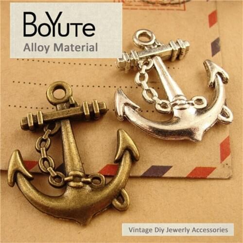 BoYuTe (60 Pieces/Lot) 31*27MM Zinc Alloy Materials Antique Bronze Silver Plated Anchor Pendants for Jewelry Making