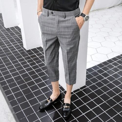 2021 Brand clothing Mens summer summer plaid Casual pants/Male slim fit Business trousers plaid pants black gray 28-34