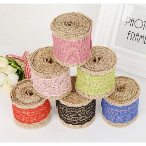 2 Meter 6cm Jute Burlap rolls Hessian Ribbon with Lace rustic vintage wedding decoration supplies diy ornament burlap wedding