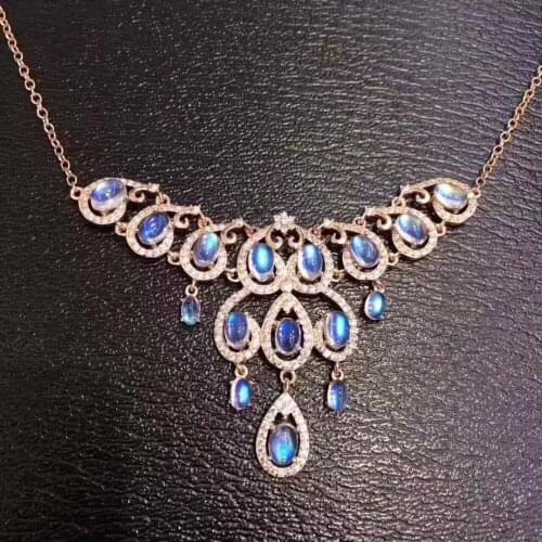 Extravagant water droplets Natural blue moonstone Necklace Natural gemstone Pendant Necklace S925 sliver women party Jewelry