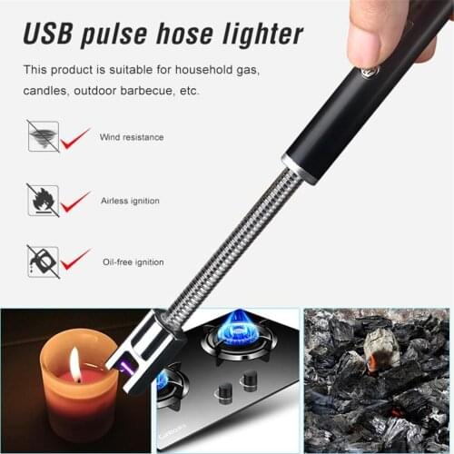USB Electric Lighter Kitchen Candle Lighter Longer Flexible Plasma Arc Lighter LED Battery Display For BBQ Cooking Equipment