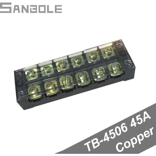 45A 6 Position Copper TB-4506 Fixed Type Connection Terminal blocks Connect Plug-in Board Dual Row screws clamp