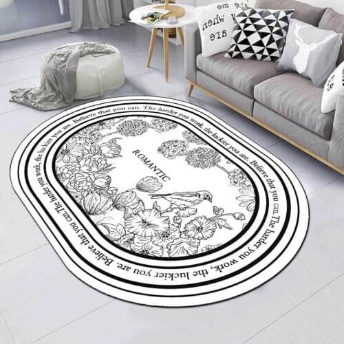 Carpet Bedroom Girls Black And White Modern Anti-Slip Area Rug For Living Room Big Size Bathroom Toilet Oval Entrance Door Mat