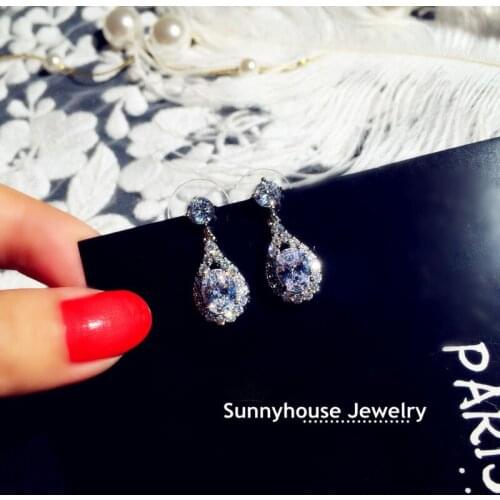 Fashion Clear Micro-inlaid white zircon long shiny Earrings For Women Luxury Silver Small white Earrings Party Jewelry
