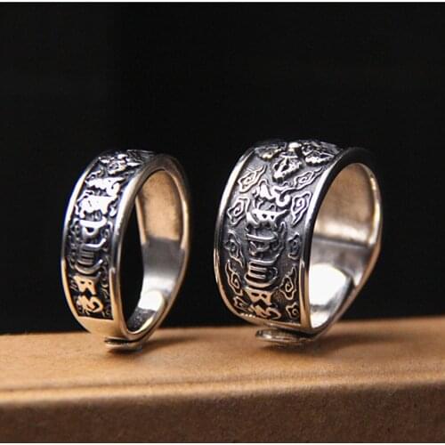 BOCAI 2021 new S925 pure silver jewelry vintage six-character mantra couple ring personalized diamond club man and woman rings